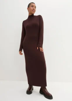 bonprix Bekleidung·Umstandsmode|Bekleidung·Pullover & Strickjacken^Maxi-Feinstrickkleid aus fließendem Viskose-Mix terrabraun