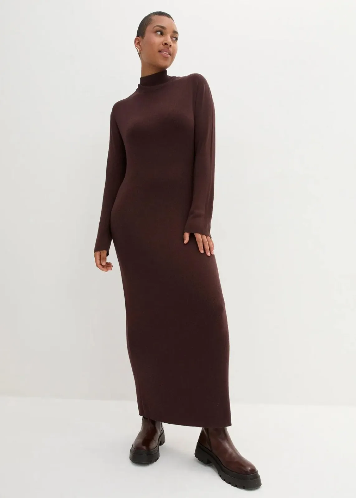 bonprix Bekleidung·Umstandsmode|Bekleidung·Pullover & Strickjacken^Maxi-Feinstrickkleid aus fließendem Viskose-Mix terrabraun