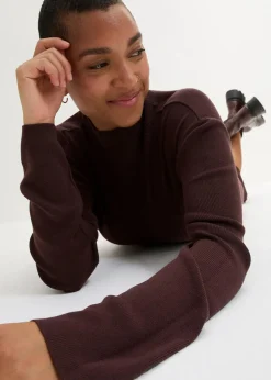bonprix Bekleidung·Umstandsmode|Bekleidung·Pullover & Strickjacken^Maxi-Feinstrickkleid aus fließendem Viskose-Mix terrabraun