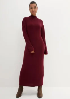bonprix Bekleidung·Umstandsmode|Bekleidung·Pullover & Strickjacken^Maxi-Feinstrickkleid aus fließendem Viskose-Mix rubinrot