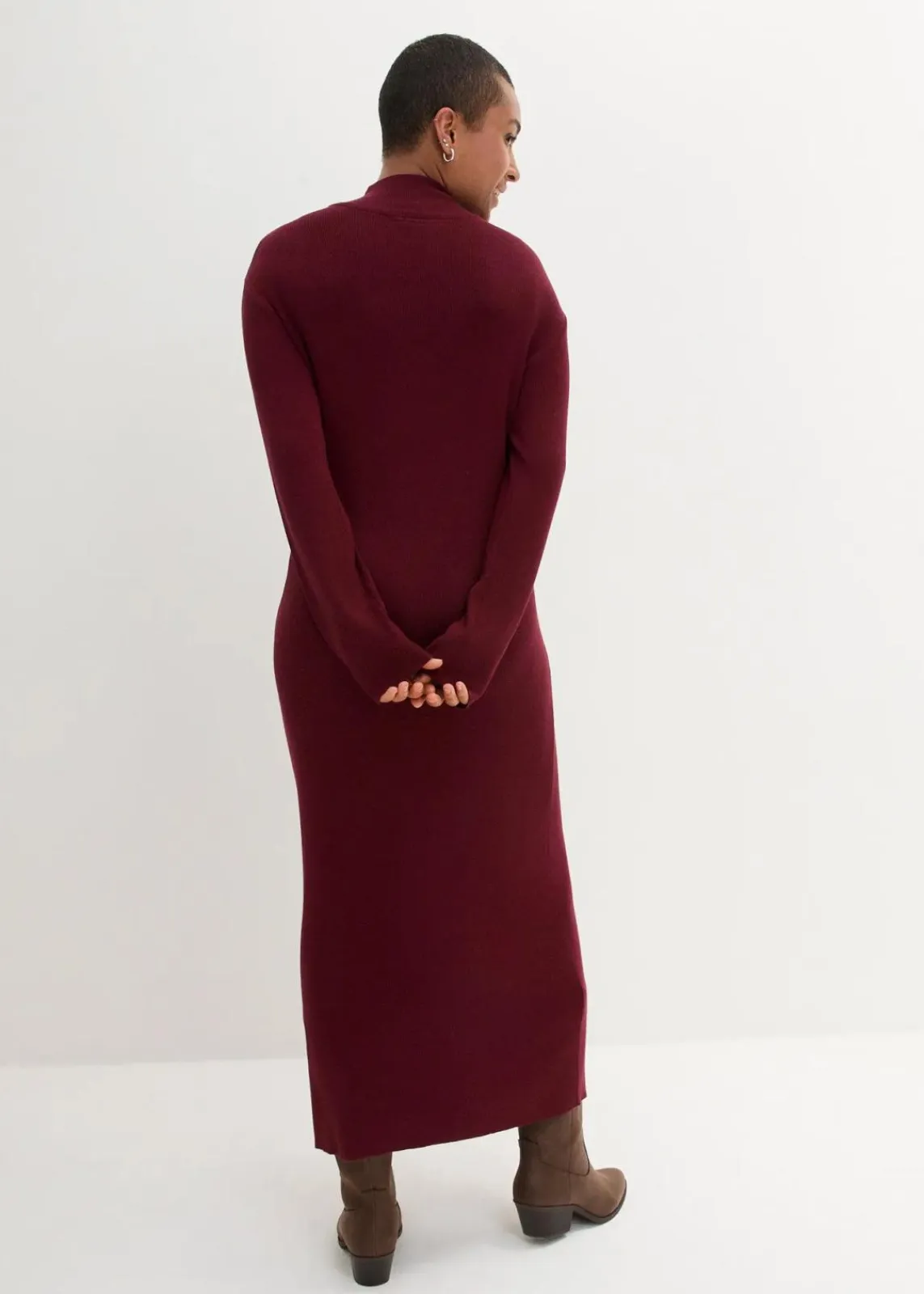 bonprix Bekleidung·Umstandsmode|Bekleidung·Pullover & Strickjacken^Maxi-Feinstrickkleid aus fließendem Viskose-Mix rubinrot