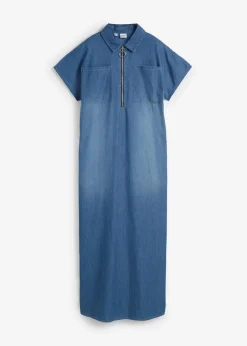 bonprix Bekleidung·Pullover & Strickjacken|Kleider^Maxi-Jeanskleid blau denim used