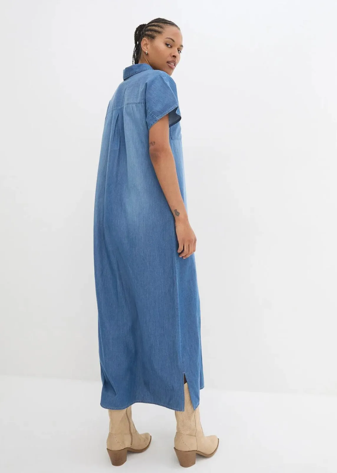 bonprix Bekleidung·Pullover & Strickjacken|Kleider^Maxi-Jeanskleid blau denim used