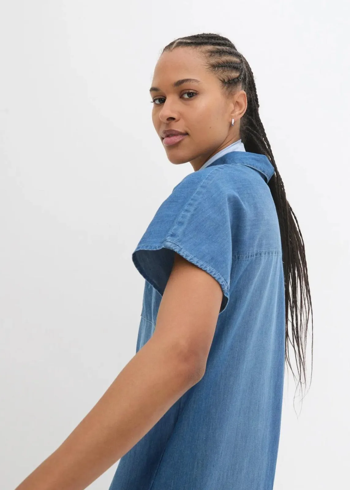 bonprix Bekleidung·Pullover & Strickjacken|Kleider^Maxi-Jeanskleid blau denim used