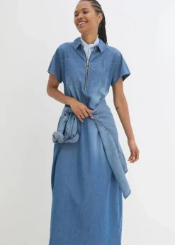 bonprix Bekleidung·Pullover & Strickjacken|Kleider^Maxi-Jeanskleid blau denim used