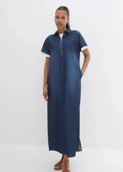 bonprix Kleider|Bekleidung·Pullover & Strickjacken^Maxi-Jeanskleid dunkelblau denim used