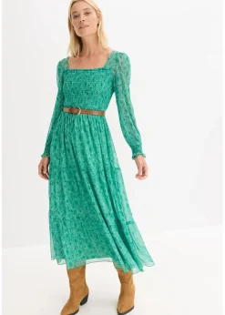 bonprix Kurzgrößen|Bekleidung·Pullover & Strickjacken^Maxi-Jerseykleid flaschengrün paisley
