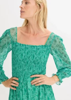 bonprix Kurzgrößen|Bekleidung·Pullover & Strickjacken^Maxi-Jerseykleid flaschengrün paisley