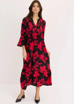 bonprix Nachhaltigere Materialien|Kleider^Maxikleid schwarz/magentapink geblümt
