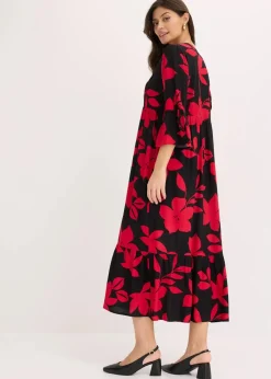 bonprix Nachhaltigere Materialien|Kleider^Maxikleid schwarz/magentapink geblümt
