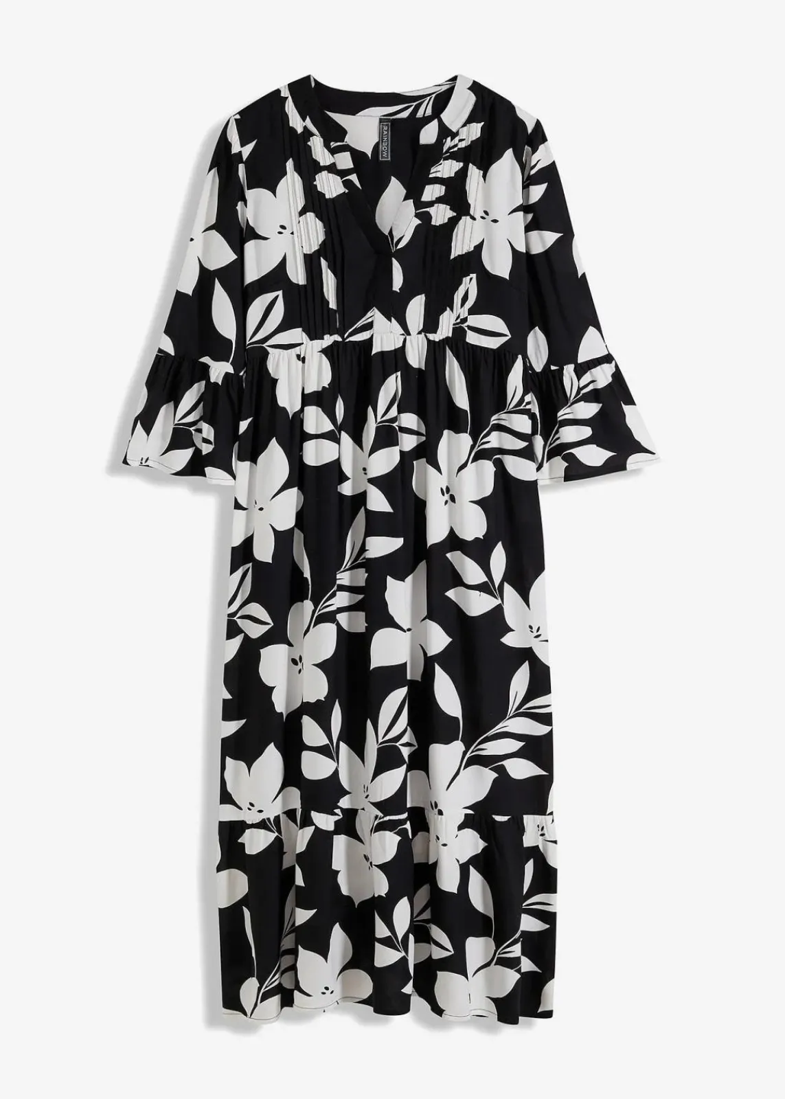 bonprix Nachhaltigere Materialien|Kleider^Maxikleid schwarz/weiß geblümt