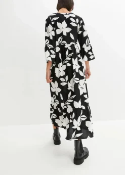 bonprix Nachhaltigere Materialien|Kleider^Maxikleid schwarz/weiß geblümt