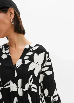 bonprix Nachhaltigere Materialien|Kleider^Maxikleid schwarz/weiß geblümt