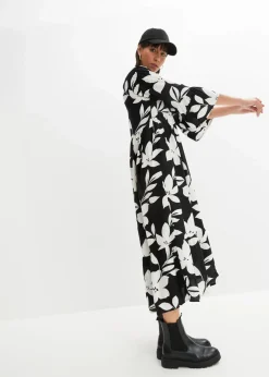 bonprix Nachhaltigere Materialien|Kleider^Maxikleid schwarz/weiß geblümt