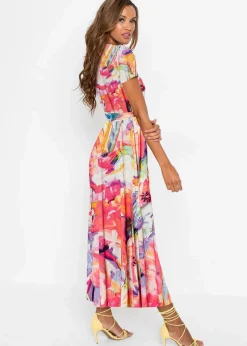 bonprix Kleider^Maxikleid pink/lila floral