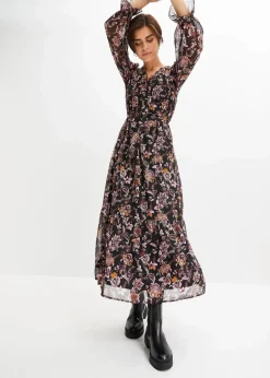 bonprix Kleider|Bekleidung·Pullover & Strickjacken^Maxikleid schwarz floral