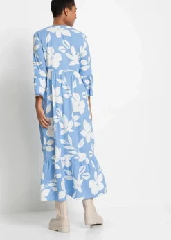 bonprix Nachhaltigere Materialien|Kleider^Maxikleid mittelblau/weiß geblümt