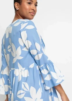bonprix Nachhaltigere Materialien|Kleider^Maxikleid mittelblau/weiß geblümt