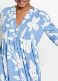 bonprix Nachhaltigere Materialien|Kleider^Maxikleid mittelblau/weiß geblümt