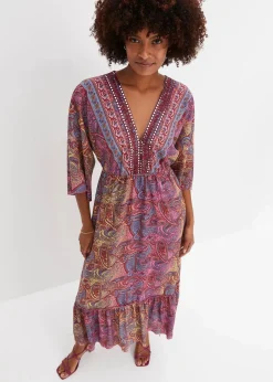 bonprix Kleider|Bekleidung·Pullover & Strickjacken^Maxikleid pink/hellblau bedruckt