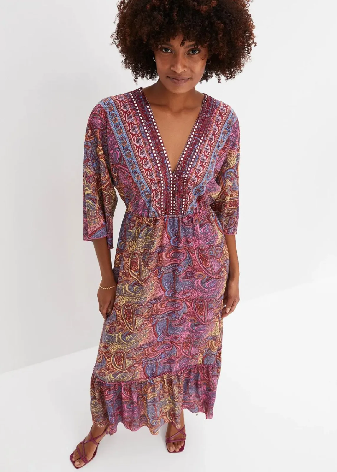 bonprix Kleider|Bekleidung·Pullover & Strickjacken^Maxikleid pink/hellblau bedruckt