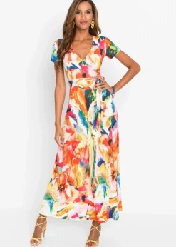 bonprix Kleider^Maxikleid orange/blau floral