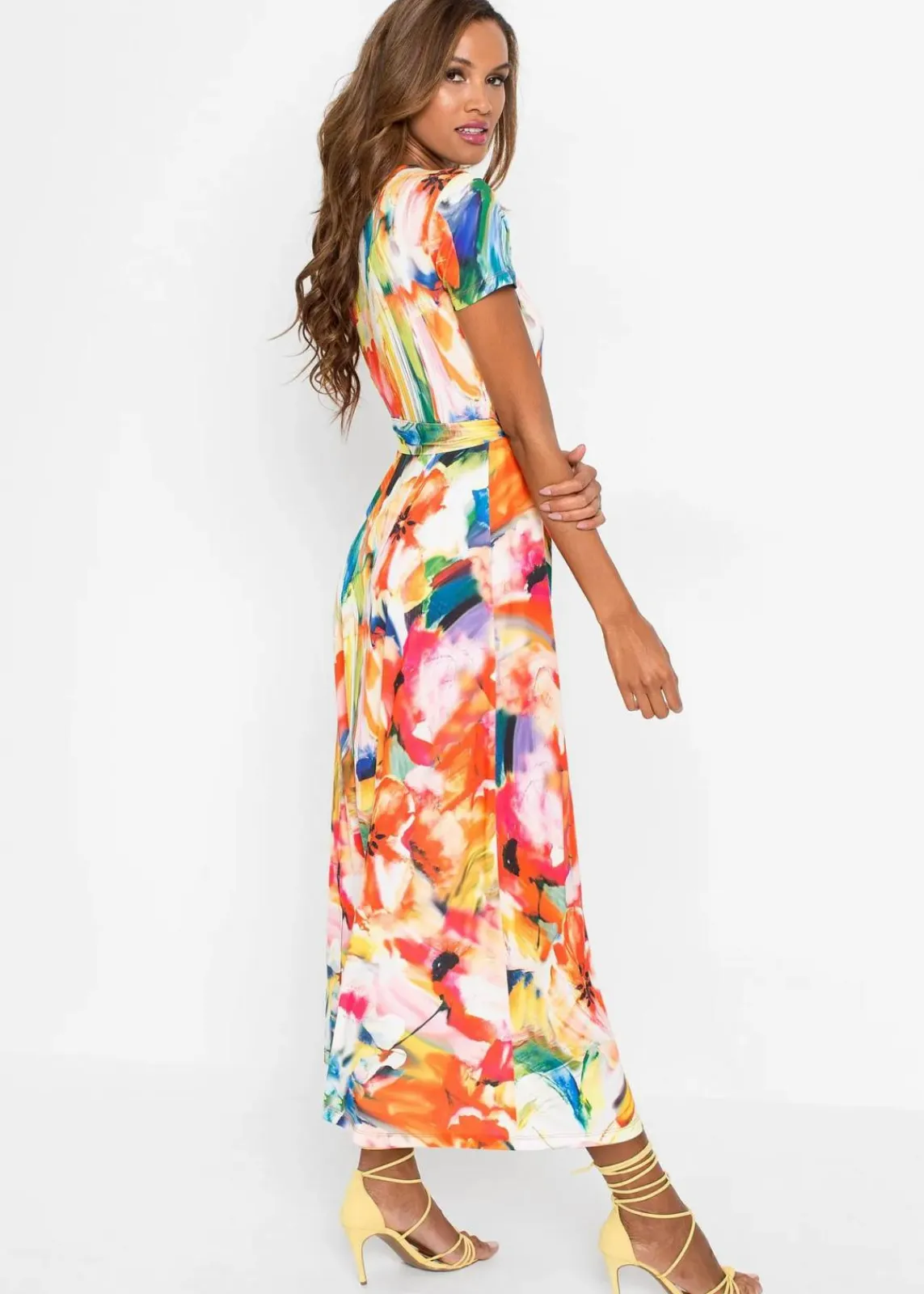 bonprix Kleider^Maxikleid orange/blau floral