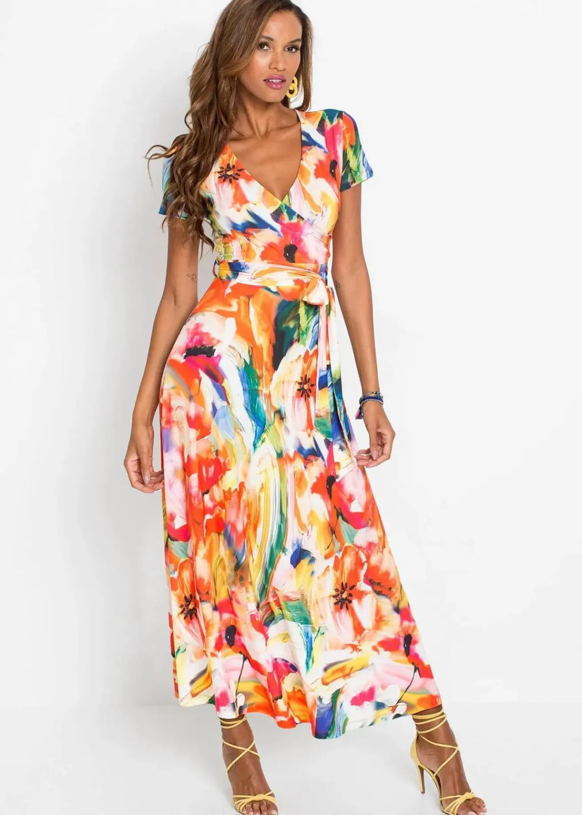 bonprix Kleider^Maxikleid orange/blau floral
