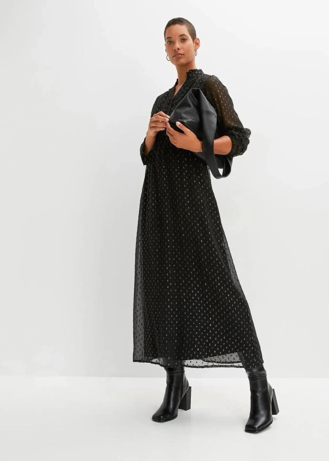 bonprix Bekleidung·Pullover & Strickjacken|Kleider^Maxikleid schwarz/gold