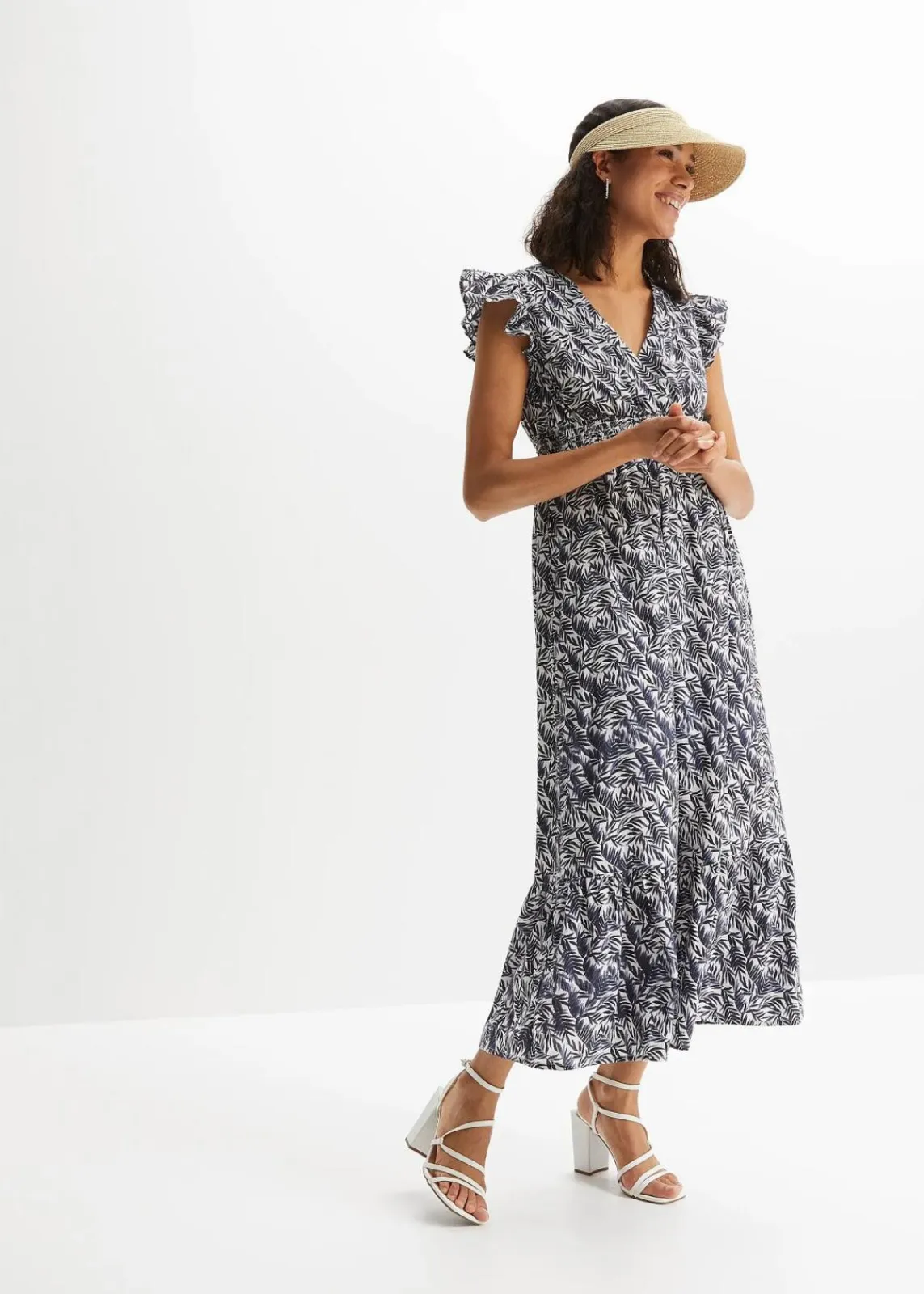 bonprix Bekleidung·Pullover & Strickjacken|Kleider^Maxikleid indigo/natur bedruckt