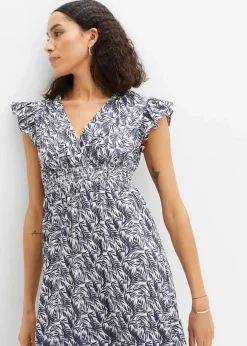 bonprix Bekleidung·Pullover & Strickjacken|Kleider^Maxikleid indigo/natur bedruckt