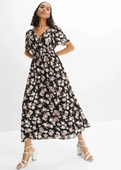 bonprix Nachhaltigere Materialien|Kleider^Maxikleid schwarz rosen-blüten