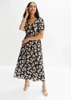 bonprix Nachhaltigere Materialien|Kleider^Maxikleid schwarz rosen-blüten