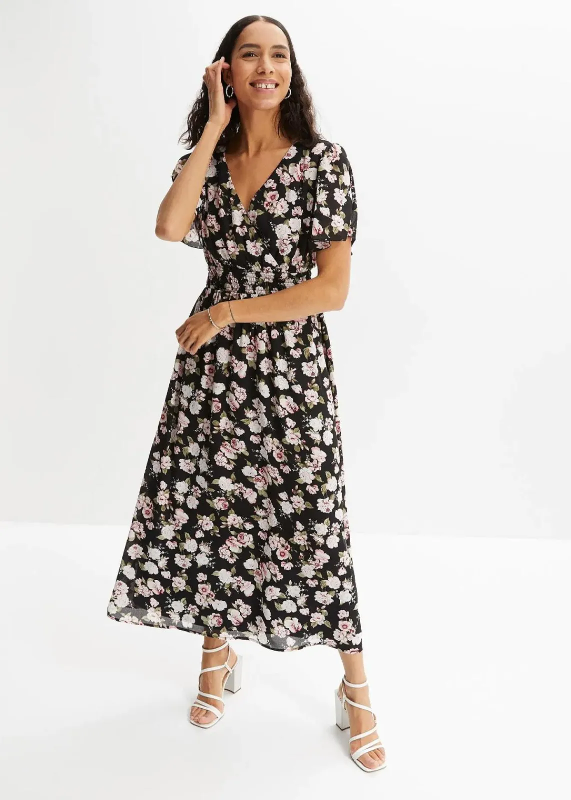 bonprix Nachhaltigere Materialien|Kleider^Maxikleid schwarz rosen-blüten