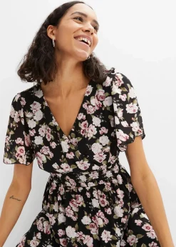 bonprix Nachhaltigere Materialien|Kleider^Maxikleid schwarz rosen-blüten