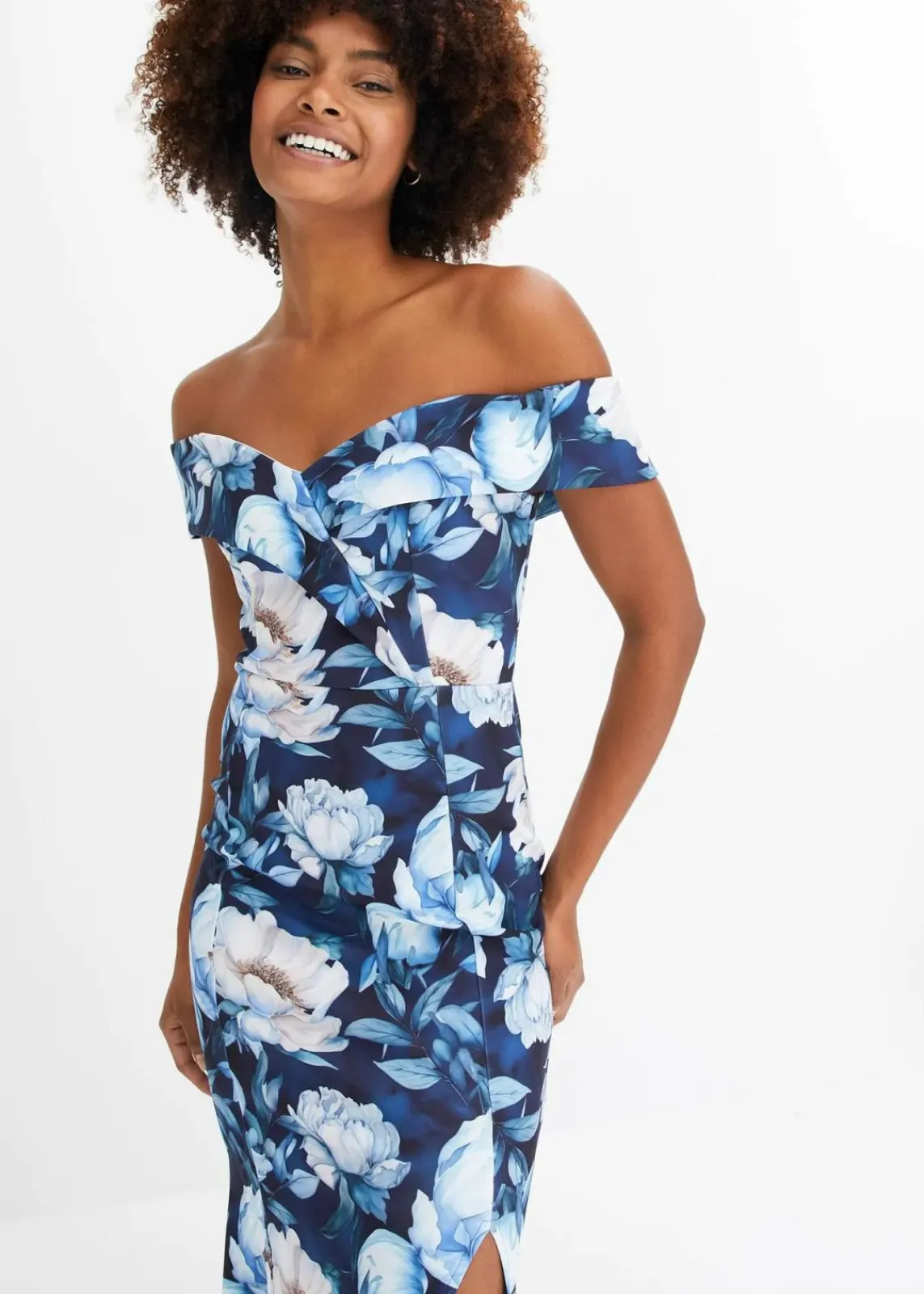 bonprix Festliche Mode|Kleider^Maxikleid dunkelblau/hellblau geblümt