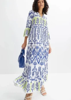 bonprix Bekleidung·Pullover & Strickjacken|Kleider^Maxikleid weiss/blau/grün bedruckt