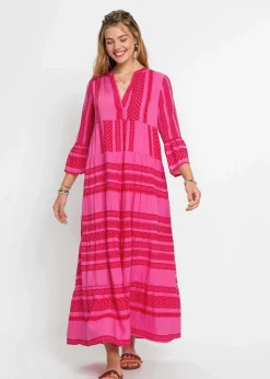 bonprix Bekleidung·Pullover & Strickjacken|Kleider^Maxikleid rot/pink bedruckt