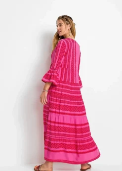 bonprix Bekleidung·Pullover & Strickjacken|Kleider^Maxikleid rot/pink bedruckt
