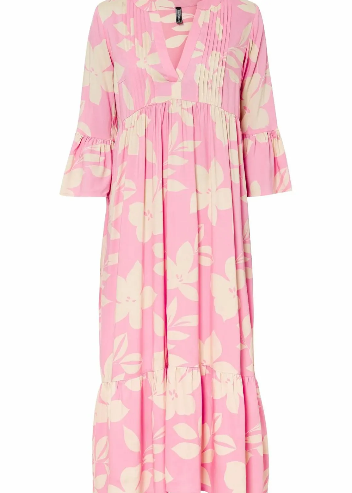 bonprix Nachhaltigere Materialien|Kleider^Maxikleid knallrosa/hellsand geblümt