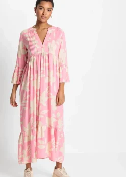 bonprix Nachhaltigere Materialien|Kleider^Maxikleid knallrosa/hellsand geblümt