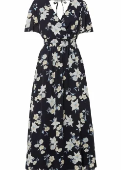 bonprix Bekleidung·Pullover & Strickjacken|Kleider^Maxikleid dunkelblau lilien-blüten