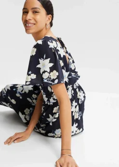 bonprix Bekleidung·Pullover & Strickjacken|Kleider^Maxikleid dunkelblau lilien-blüten