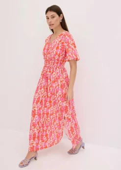 bonprix Bekleidung·Pullover & Strickjacken|Kleider^Maxikleid pink bedruckt