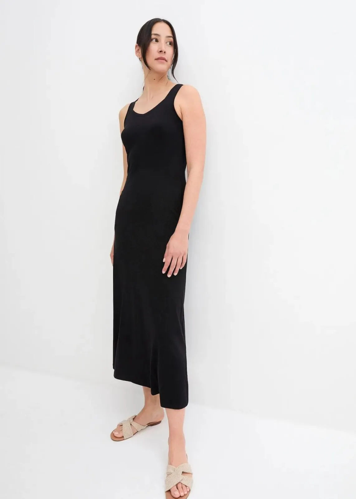 bonprix Kleider^Maxikleid aus Baumwoll- Viskose Mischung schwarz