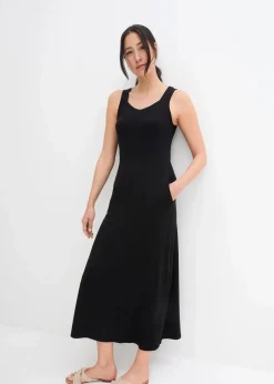 bonprix Kleider^Maxikleid aus Baumwoll- Viskose Mischung schwarz