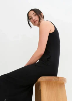 bonprix Kleider^Maxikleid aus Baumwoll- Viskose Mischung schwarz