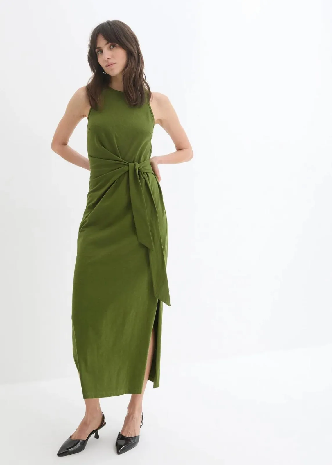 bonprix Bekleidung·Pullover & Strickjacken|Kleider^Maxikleid aus Baumwolle dunkelmoos
