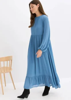 bonprix Bekleidung·Pullover & Strickjacken|Kleider^Maxikleid aus Chiffon wellenblau