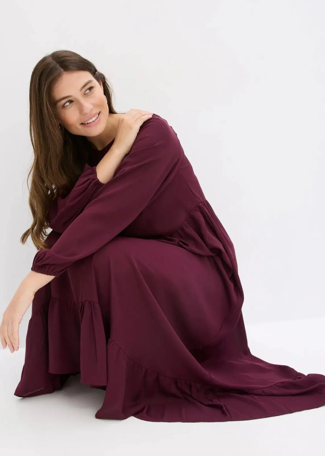 bonprix Kleider|Bekleidung·Pullover & Strickjacken^Maxikleid aus Chiffon weinrot